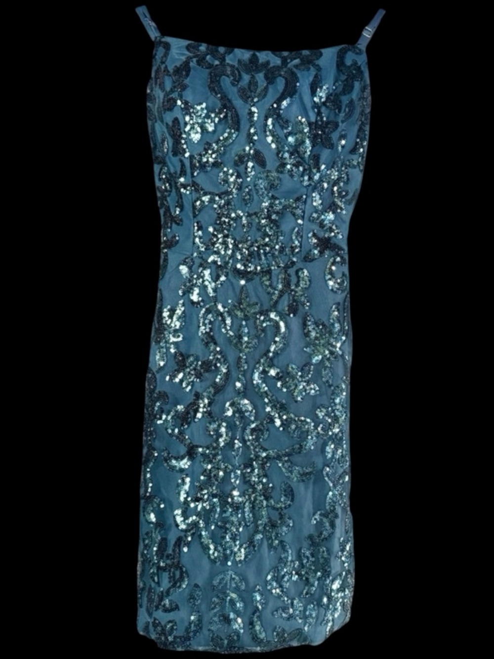 Teal Blue Appliqué Sequin Cocktail Dress Formal NWT